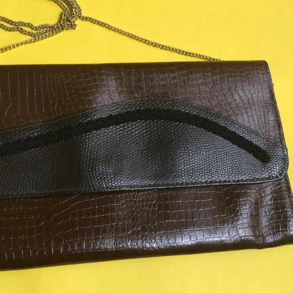 Vintage 80’s brown leather clutch/shoulder purse - Picture 5 of 8